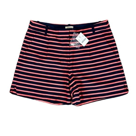 J. Crew Factory Navy & Coral Striped High Waisted Pleated Shorts | Size 4 - Picture 1 of 5